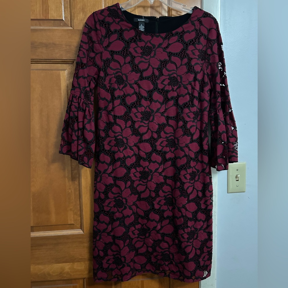 Floral Lace Dress - Burgundy and Black